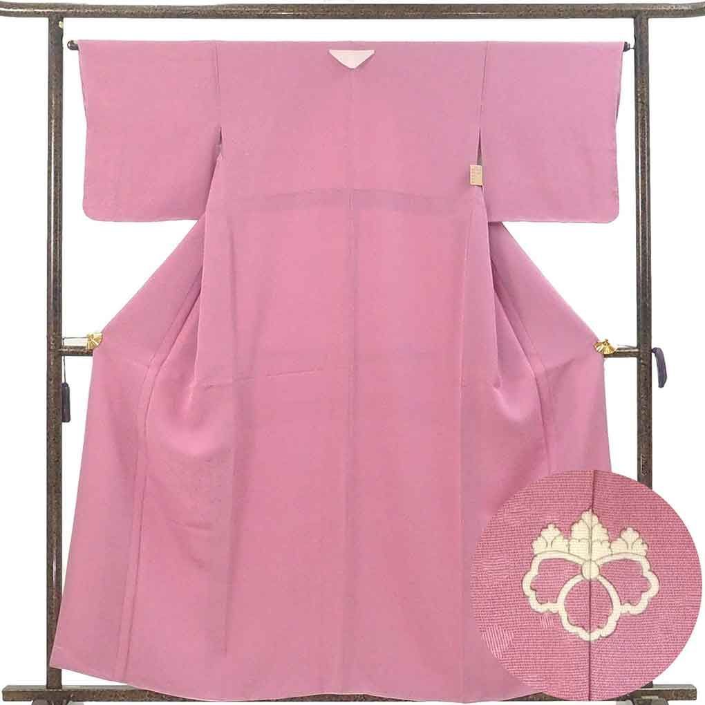 色無地 身丈160cm 裄65cm 前幅26cm 後幅30cm 袖丈45cm 袖幅32.5cm レディース 袷 無地 裄Mサイズ 秋冬春用 正絹 シルク パープル リメイク リユース リサイクル 呉服のきくや