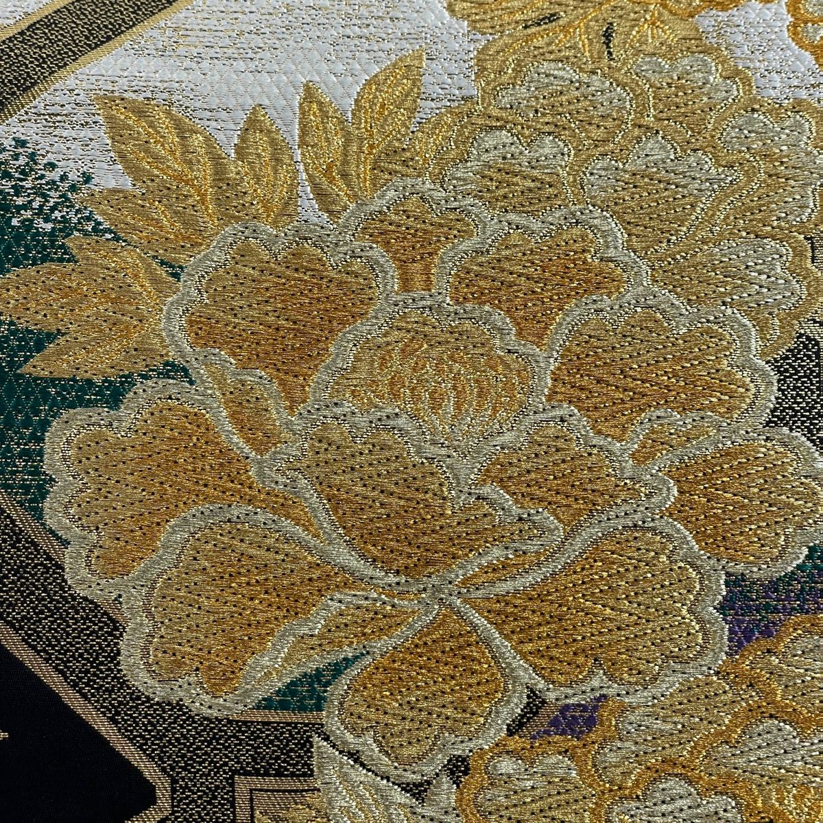 袋帯 美品 秀品 牡丹 菊 金糸 箔 黒 六通 正絹 【中古】 - メルカリ