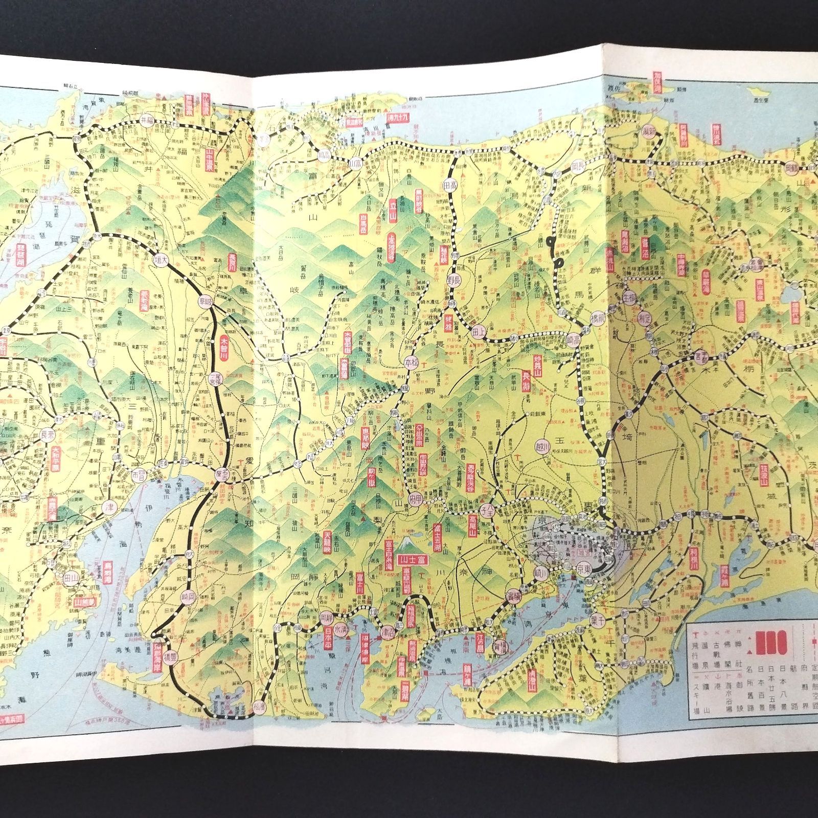 戦前 彩色 古地図◇全日本最新 名勝 名物 地図◇大阪毎日新聞 絵入 