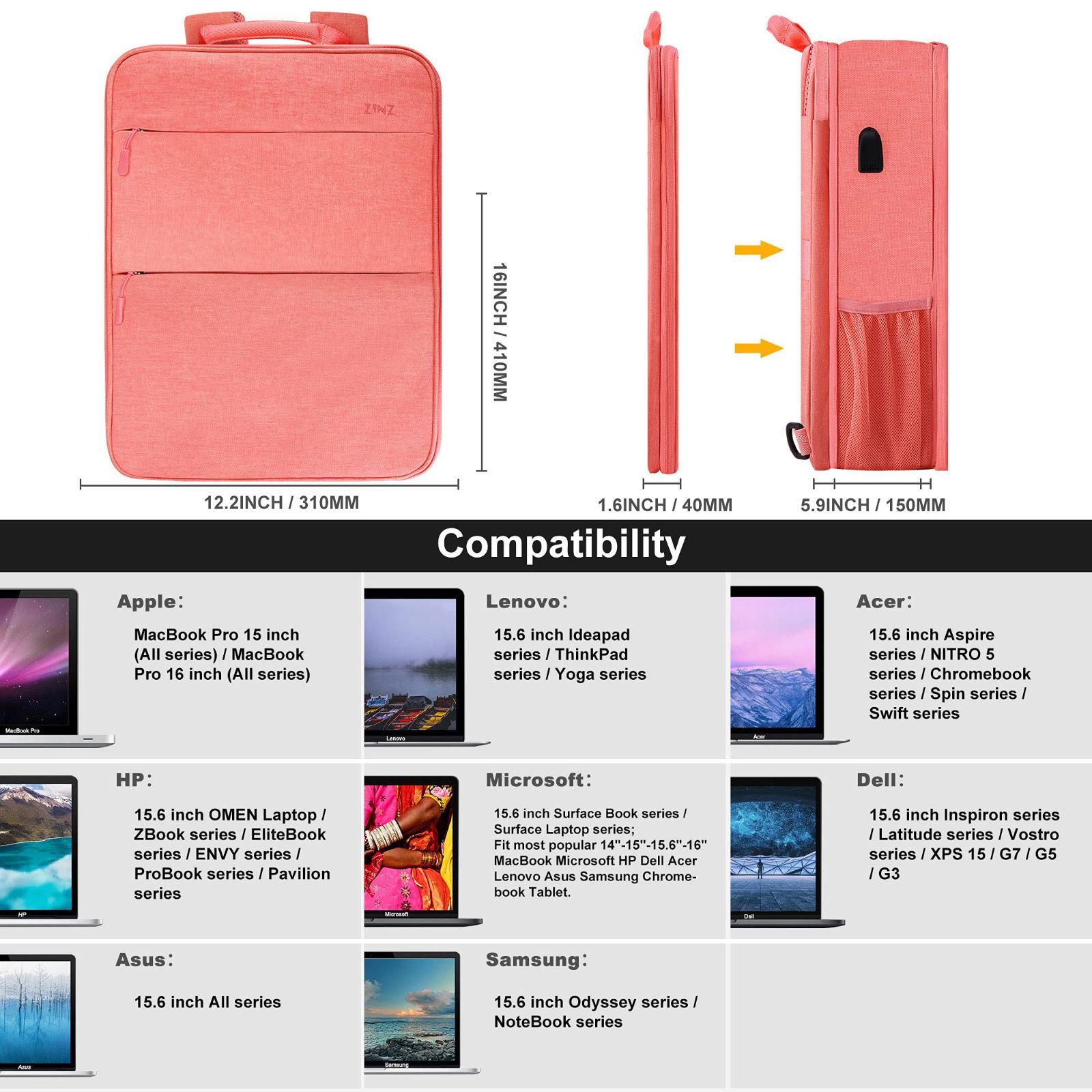 人気商品】ピンク - バッグ パソコン 旅行 通学 USB充電ポート通勤