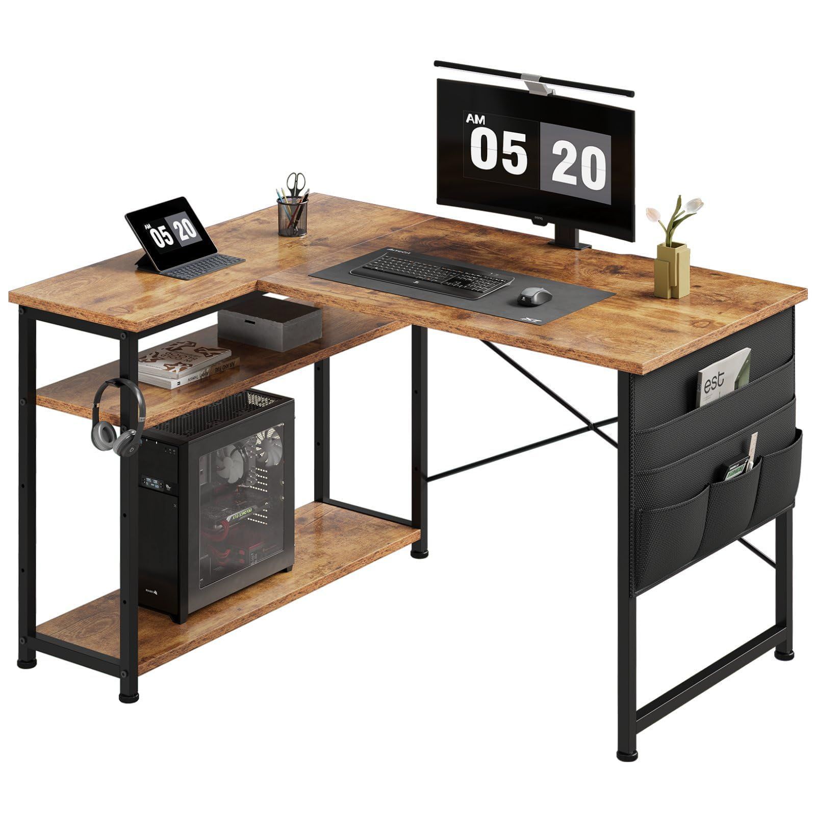 Size 幅99CM_Color ビンテージ Maihail l字デスク 机 pcデスク 学習机 勉強机 パソコンデスク 右棚左棚 幅99cm desk コーナーデスク つくえ 棚板高さ調節 作業机 L字型 在宅ワークデスク リモートワーク ゲームデスク ラッ