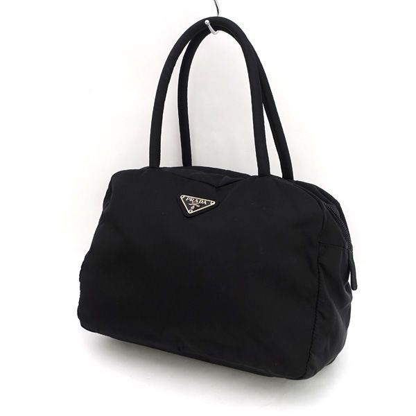 美品 PRADA テスートナイロン　ポーチ　三角 トライアングルロゴ 中古】プラダ テスート トライアングルロゴ ナイロン ポーチ ブラック