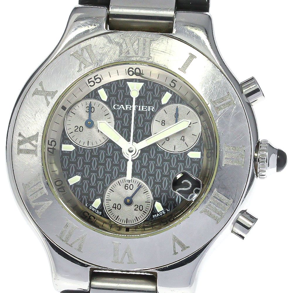 カルティエ CARTIER W10125U2 クロノスカフ デイト クォーツ メンズベルトジャンク_773400
