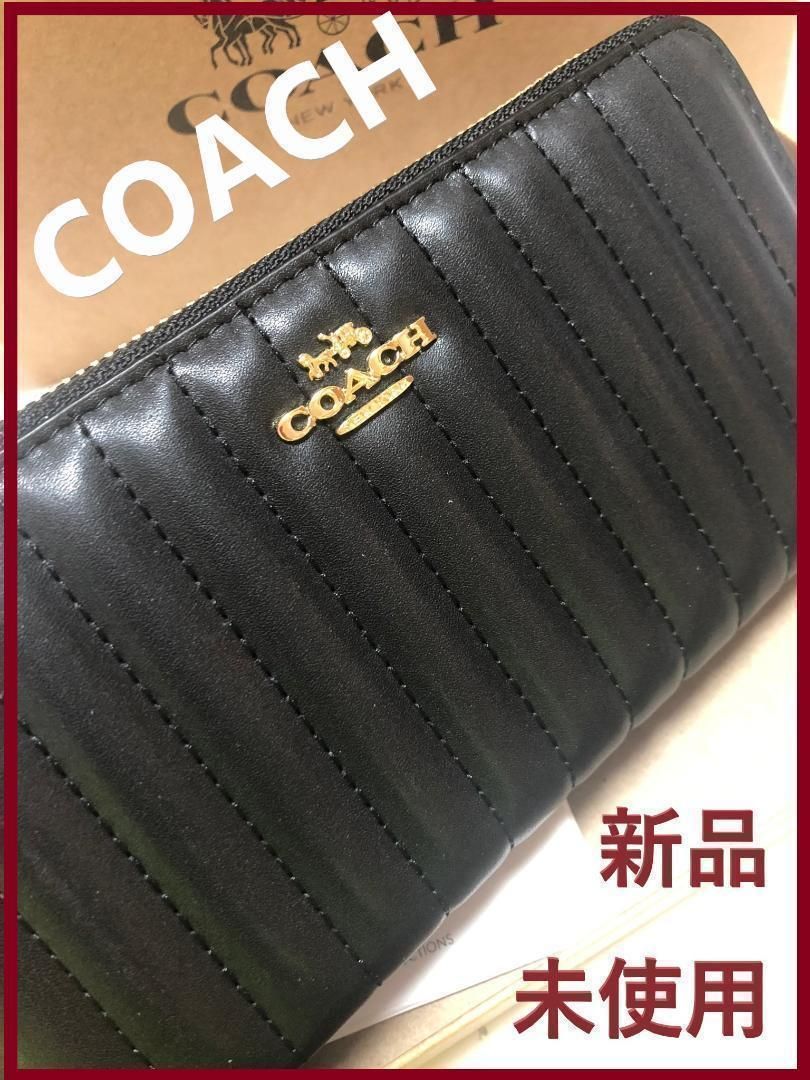 COACH コーチ 新品 ブラック 長財布 メンズ レディース 財布 黒 085