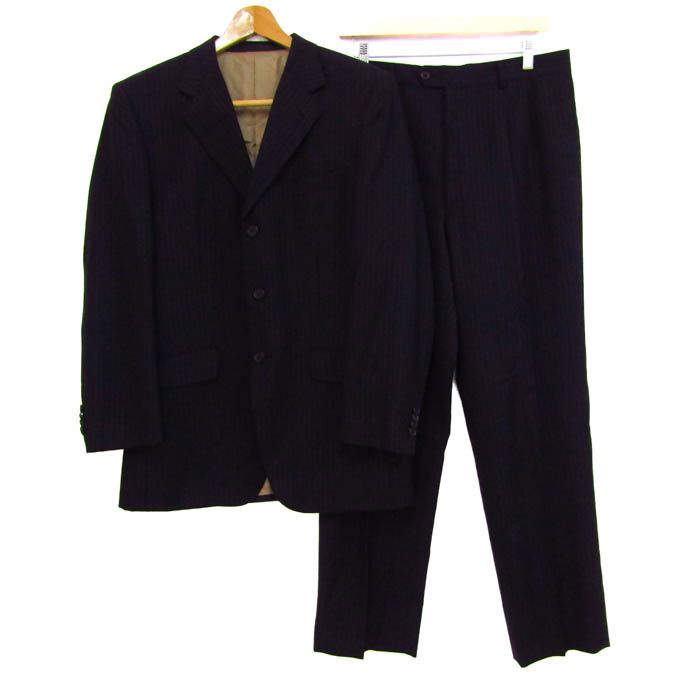 ポールスミス スーツ セットアップ 上下セット ジャケット パンツ ストライプ ウール 記名有 メンズ Lサイズ ブラック Paul Smith