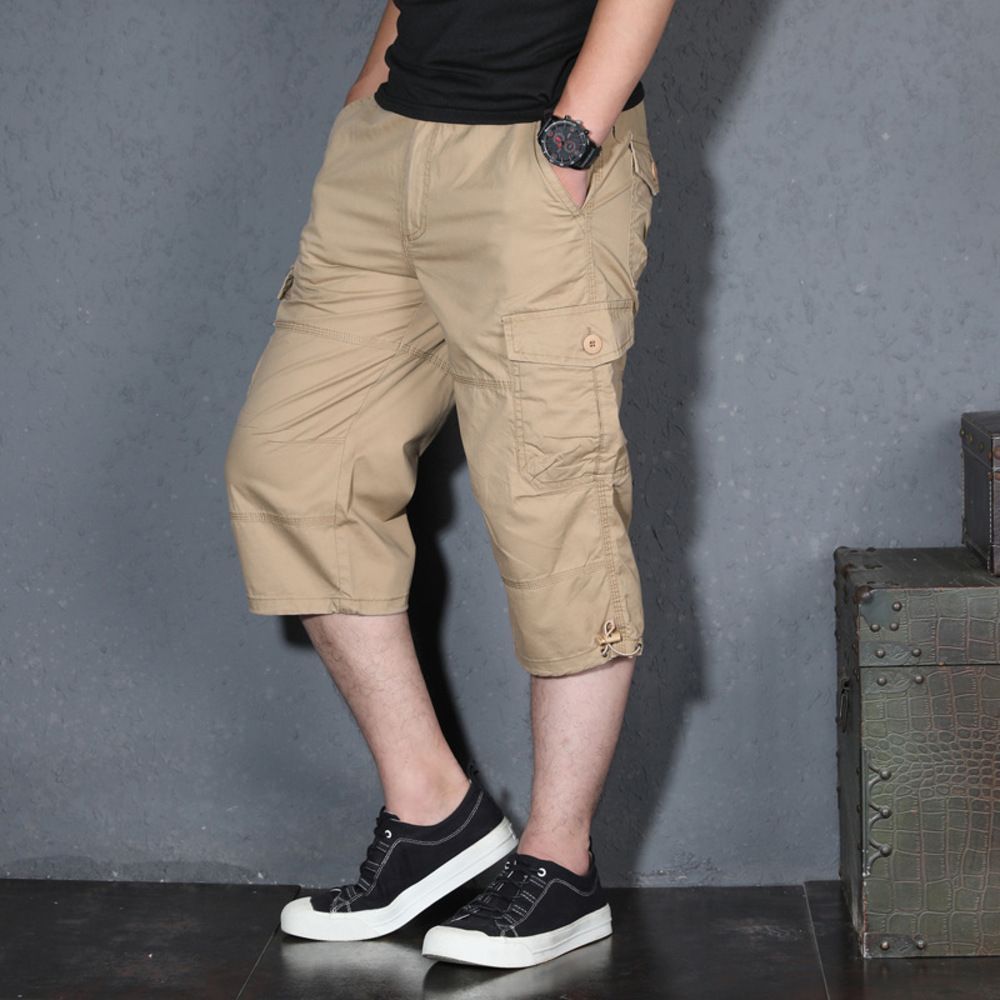 ベージュ  XL  カーゴパンツ 七分丈 メンズ カーゴパンツ メンズ 七分丈 ミリタリーパンツ ズボン パンツ ボトムス ワークパンツ 短パン ショートパンツ ゆったり ひざ下 ポケット付き カジュアル 通学 お出かけ キャンプ アウトドア
