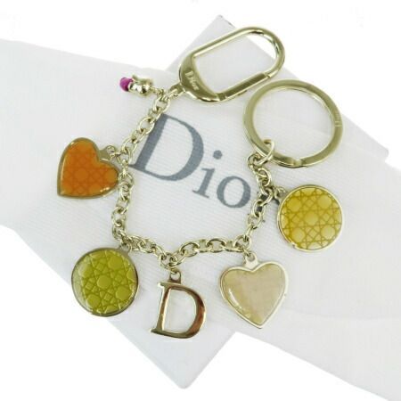 送料無料 【中古】 クリスチャンディオール Christian Dior バッグチャーム キーホルダー チェーン カナージュ ハート シルバー メタル 06EW248