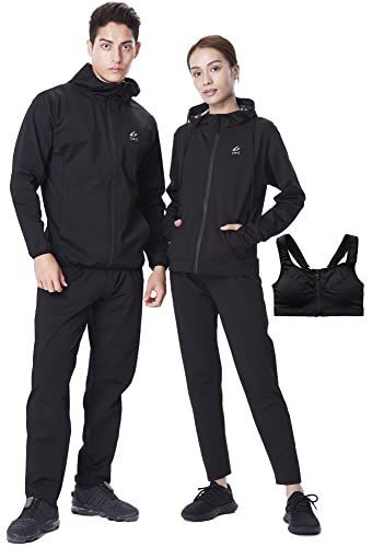 ブラック(レディース)_3XL [チャーメイクボディ] CM-S サウナスーツ メンズ レディース 上下セット スポブラ付 動画付 洗濯可 (3XL， ブラック(レディース))