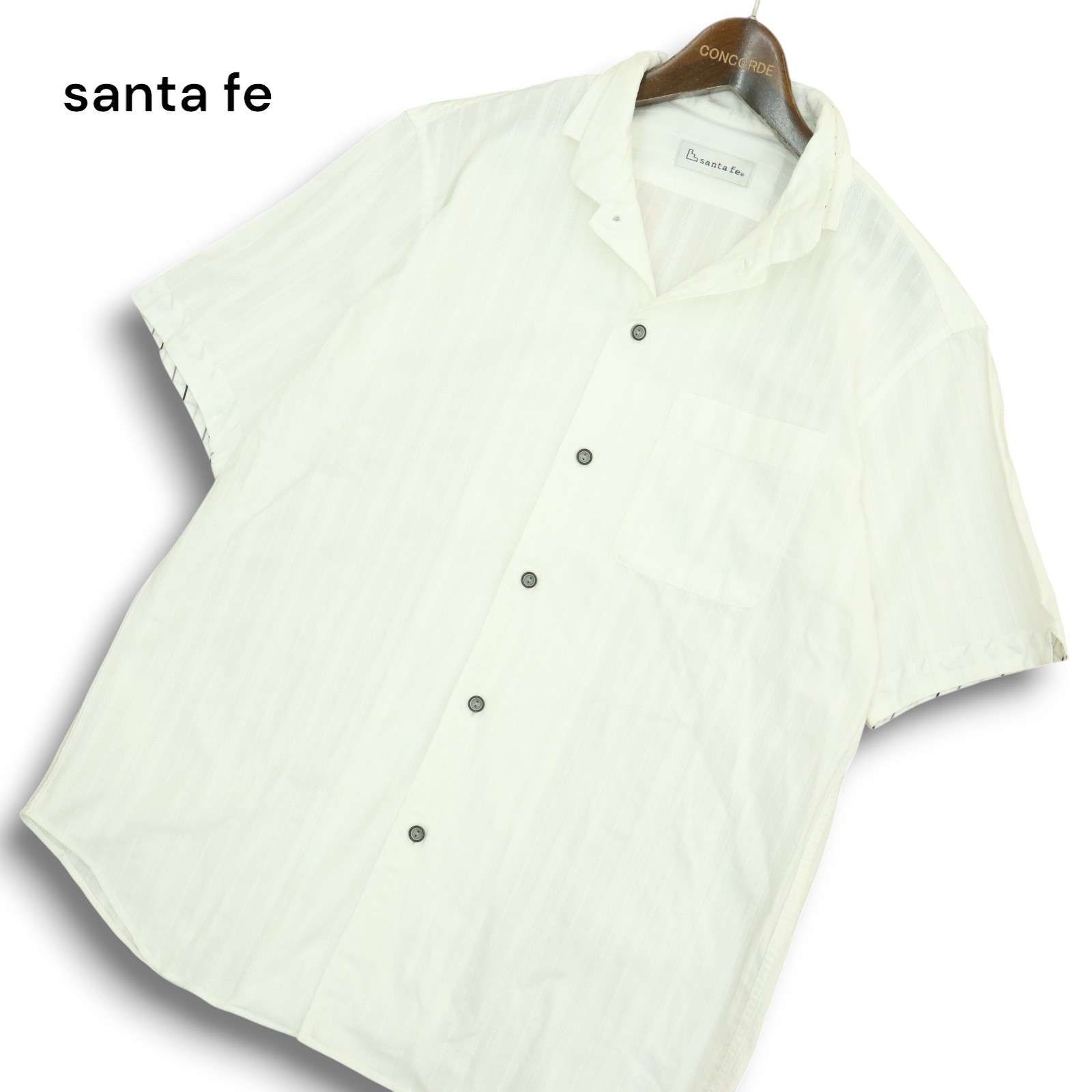 santa fe サンタフェ 春夏 半袖 ストライプ シャツ Sz.46　メンズ 白