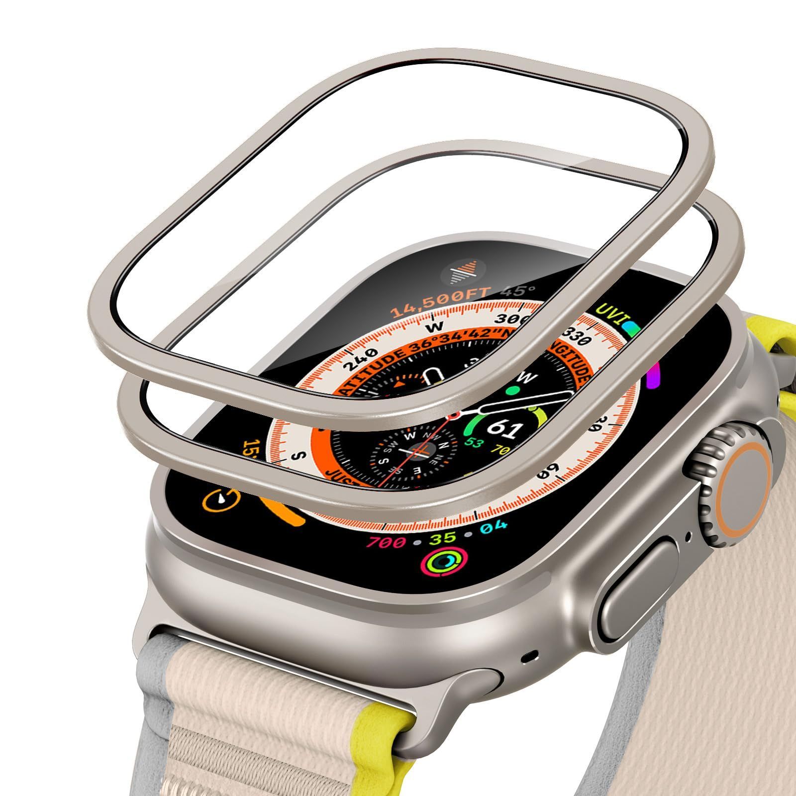 【特価商品】Watch Ultra 2 / Ultra 1 Apple ガラスフィルム (2023/2022 49mm) 専用 【ステンレススチールフレーム+強化ガラスフィルム 一体型】 全面保護 【2枚セット】ESR アップルウォッチ Ultra 49mm