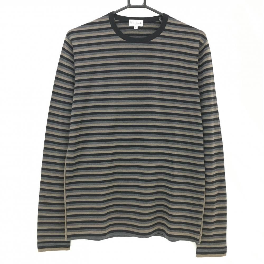 SALE価格【超美品】ポールスミス セーター 黒×グレー×ブラウン ボーダー 薄手 メンズ L ゴルフウェア Paul Smith