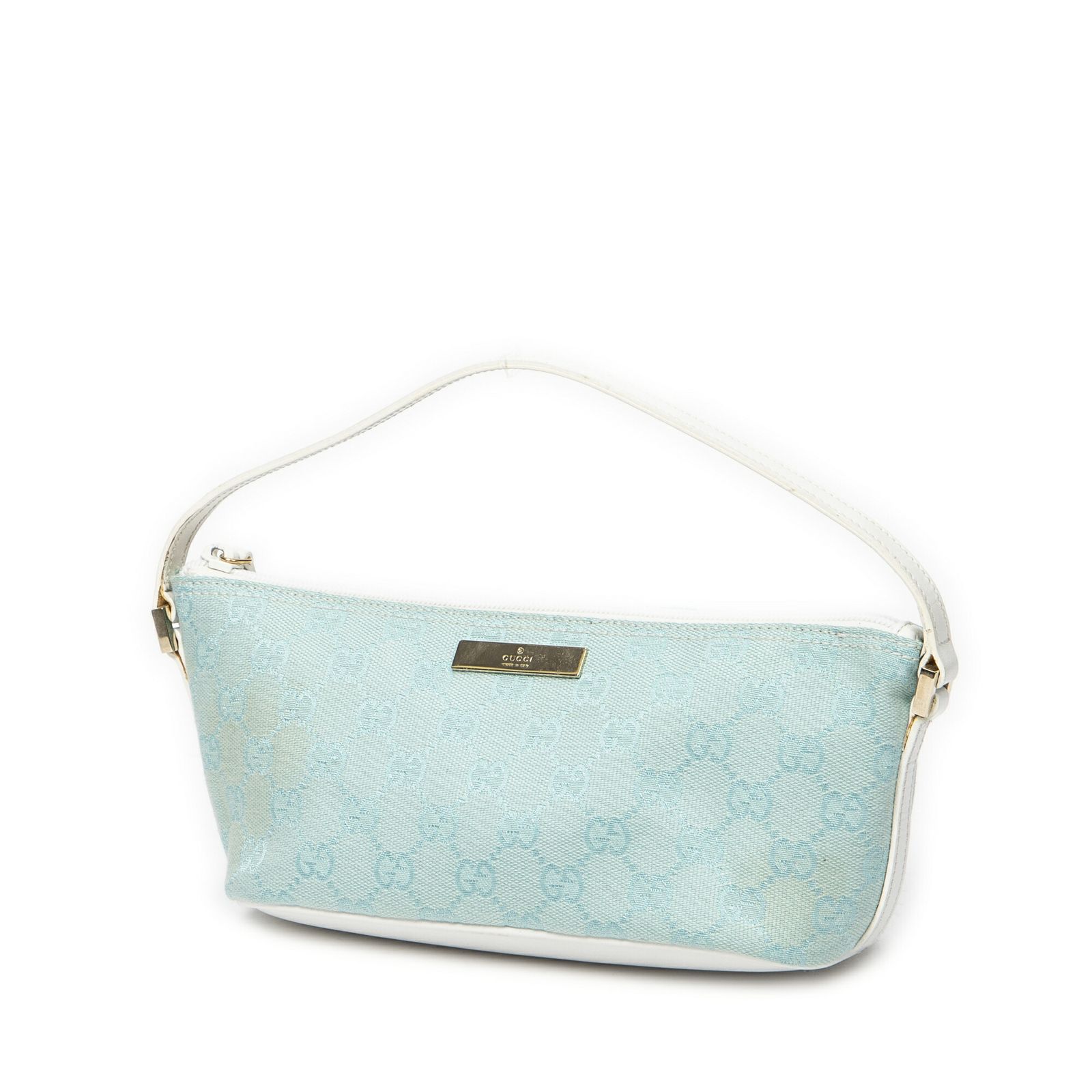 GUCCI グッチ ポーチ水色 白GGキャンバスAB