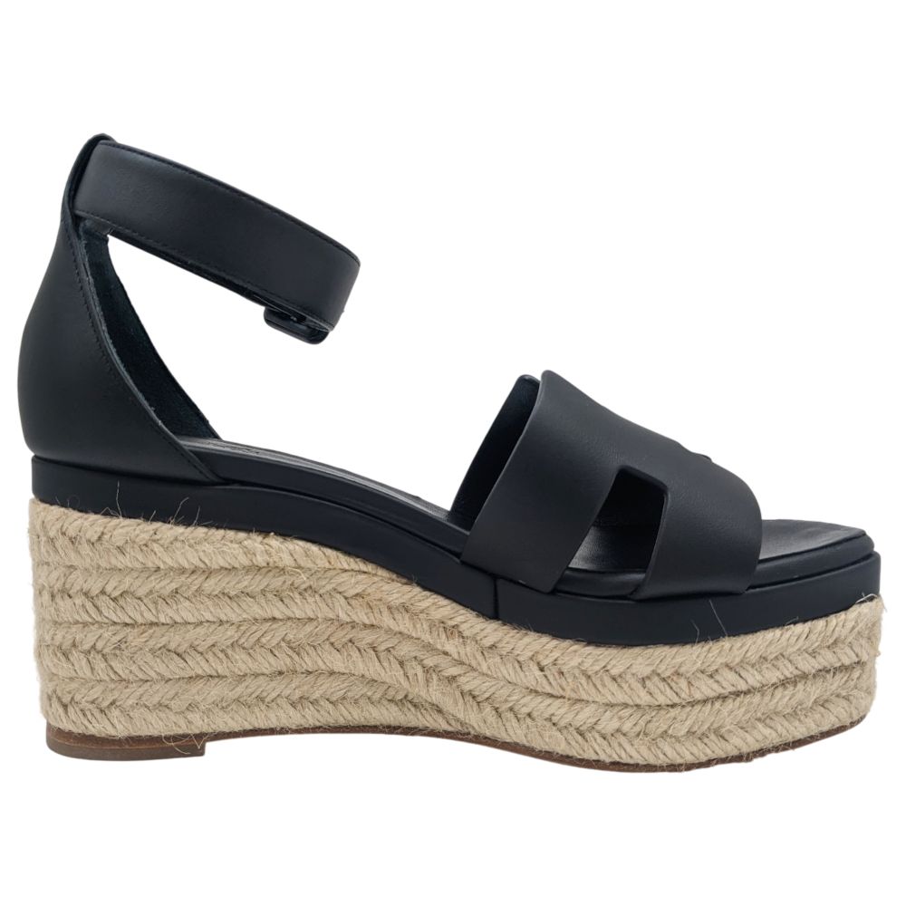 HERMES エルメス サンダル ブラック エルダ ウェッジソール 黒 レザー