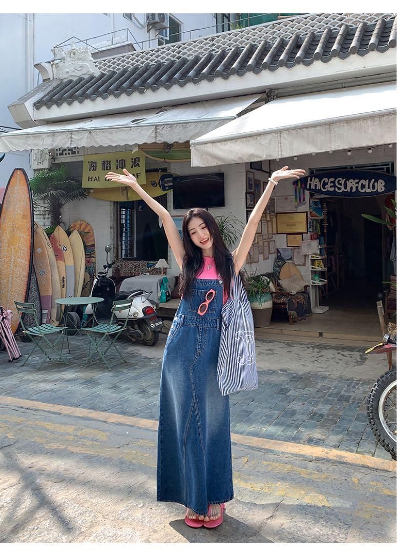 デニムオーバーオールワンピ