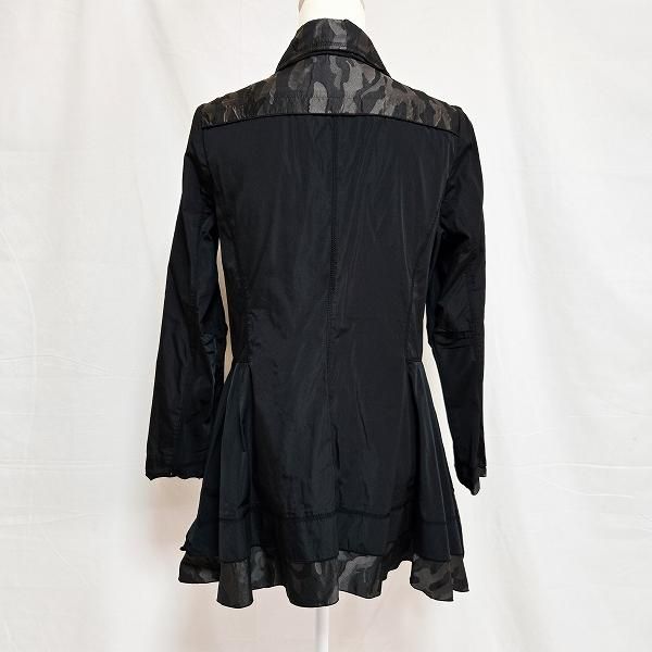 新品タグ付き　エイココンドウ　ジャケット　立襟　アシンメトリー　総柄　黒　40 anc エイココンドウ EIKO KONDO アンサンブル 42 黒 カーキ系 薄茶系