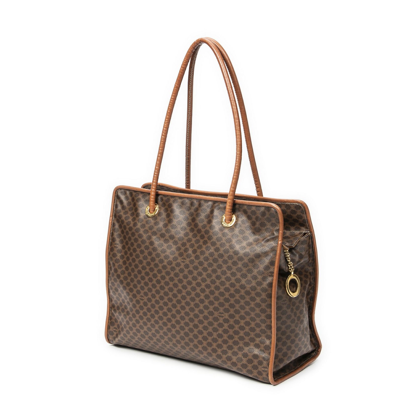 CELINE セリーヌヴィンテージ ジップ ショッパー茶色マカダムPVCキャンバスA