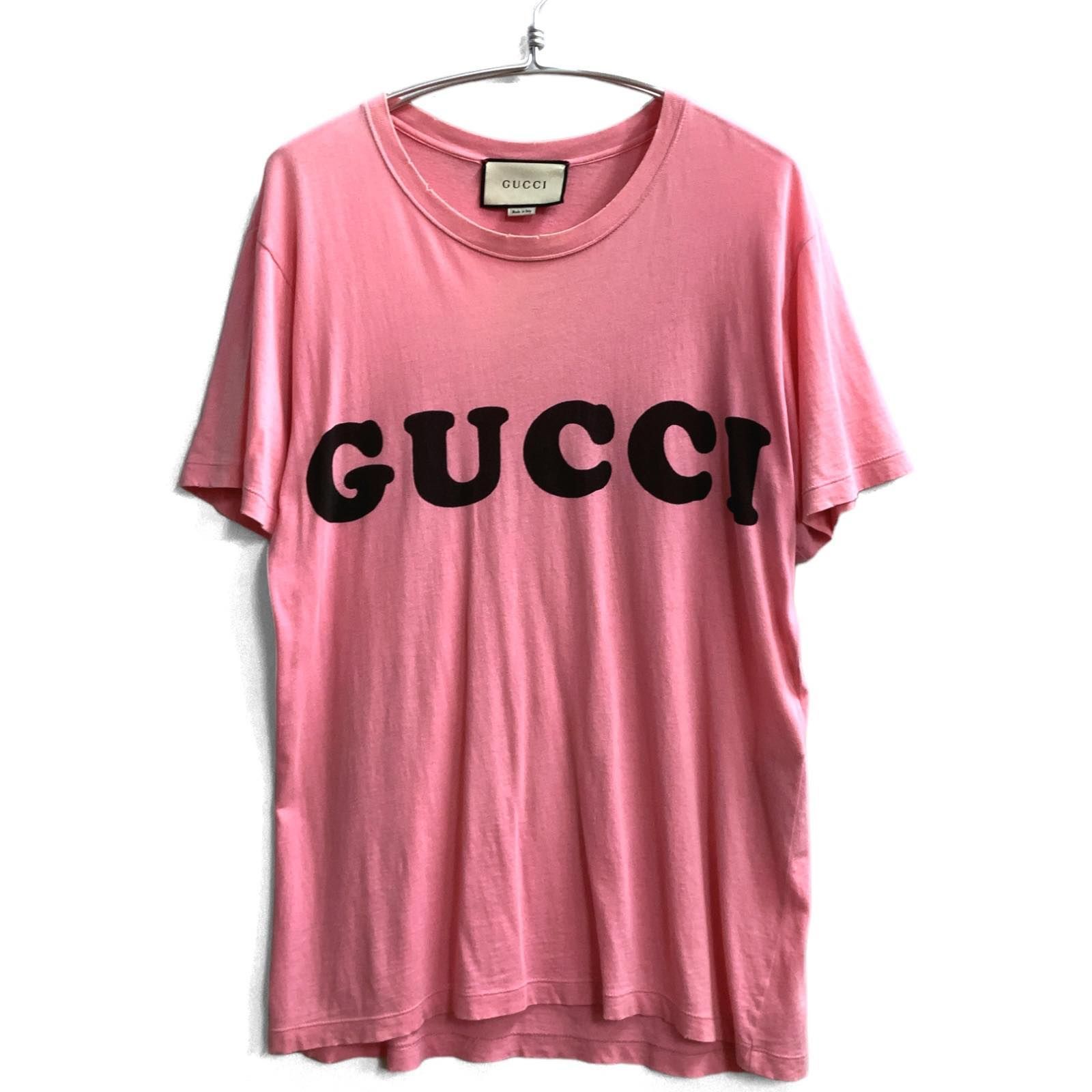 中古品】GUCCI グッチ Tシャツ ロゴプリント ダメージ オーバーサイズ 半袖 XS ピンク 493117-X3N87 - メルカリ