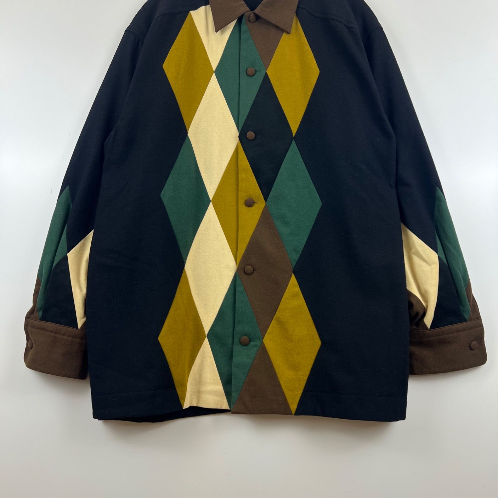 ニコル出品 MONSIEUR NICOLE 80s vintage open collar wool rhombus L/S