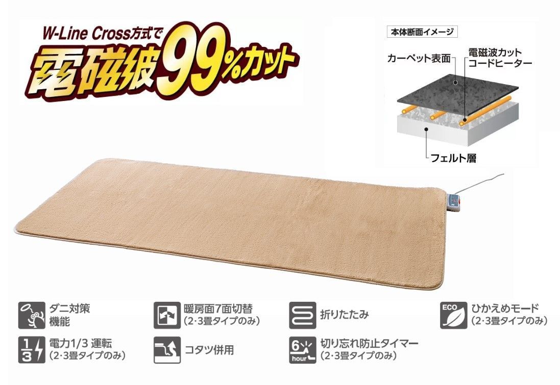 電気ホットカーペット 1畳タイプ カバー付き ZC-10SM ゼンケン ホットカーペット 省エネ 電磁波カット 暖房器具 季節家電 カーペット