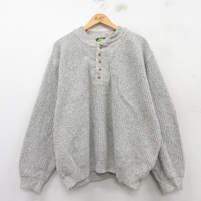 XL/古着 カベラス 長袖 セーター メンズ 90s 無地 ヘンリーネック 薄グレー spe 25feb28 中古 ニット トップス