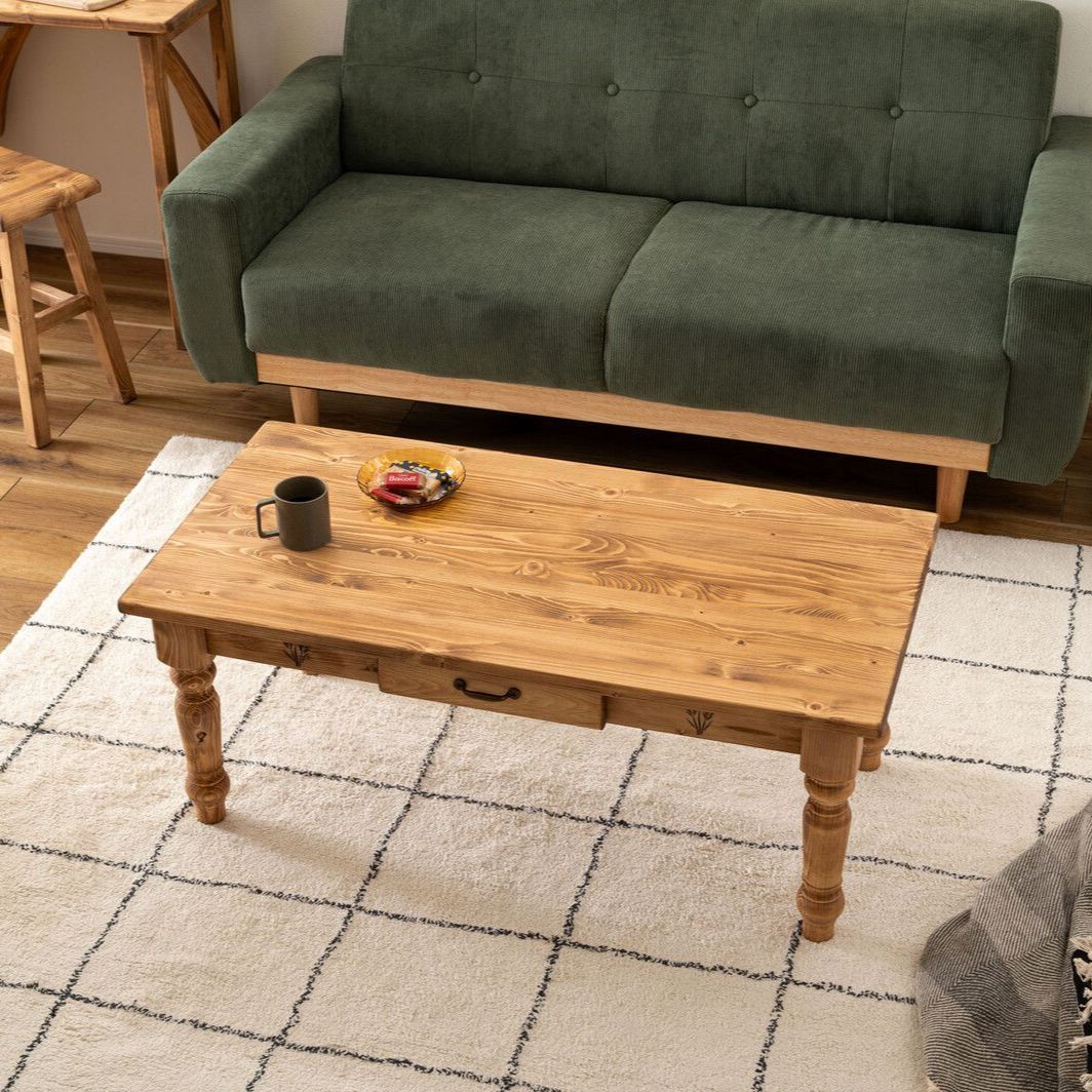 カントリー調 天然木 センターテーブル 幅１００cm ローテーブル リビングテーブル