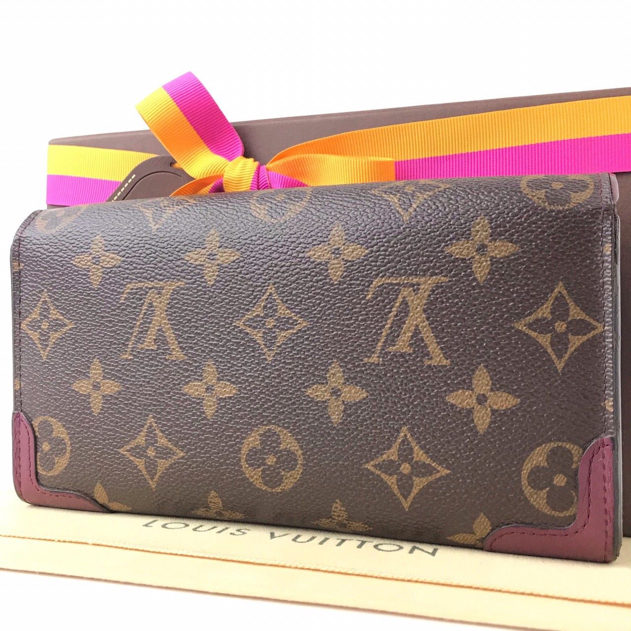 【超希少】ルイヴィトン☆長財布☆茶色　赤紫色☆モノグラム☆正規品☆M61184 超希少】ルイヴィトン☆長財布☆茶色 赤紫色☆モノグラム☆正規