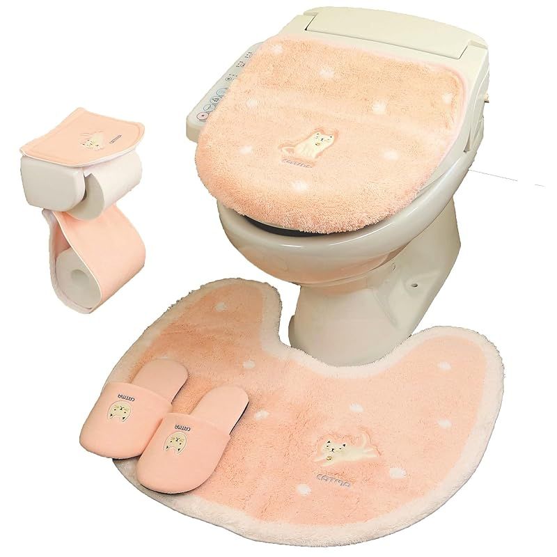 トイレマット セット 猫４点 かわいい ピンク フリーサイズ 吸着 おしゃれ トイレタリー ねこ 最新デザイン 2019年度版 キャットマ ４点セット 0
