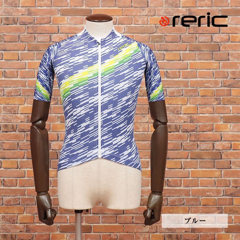 春夏/reric/XXLサイズ/サイクルジャージ 吸水速乾 透湿 UV ASTERIA＆マグヌスメッシュ 幾何学 日本製 半袖 新品/青/ブルー/ib288/