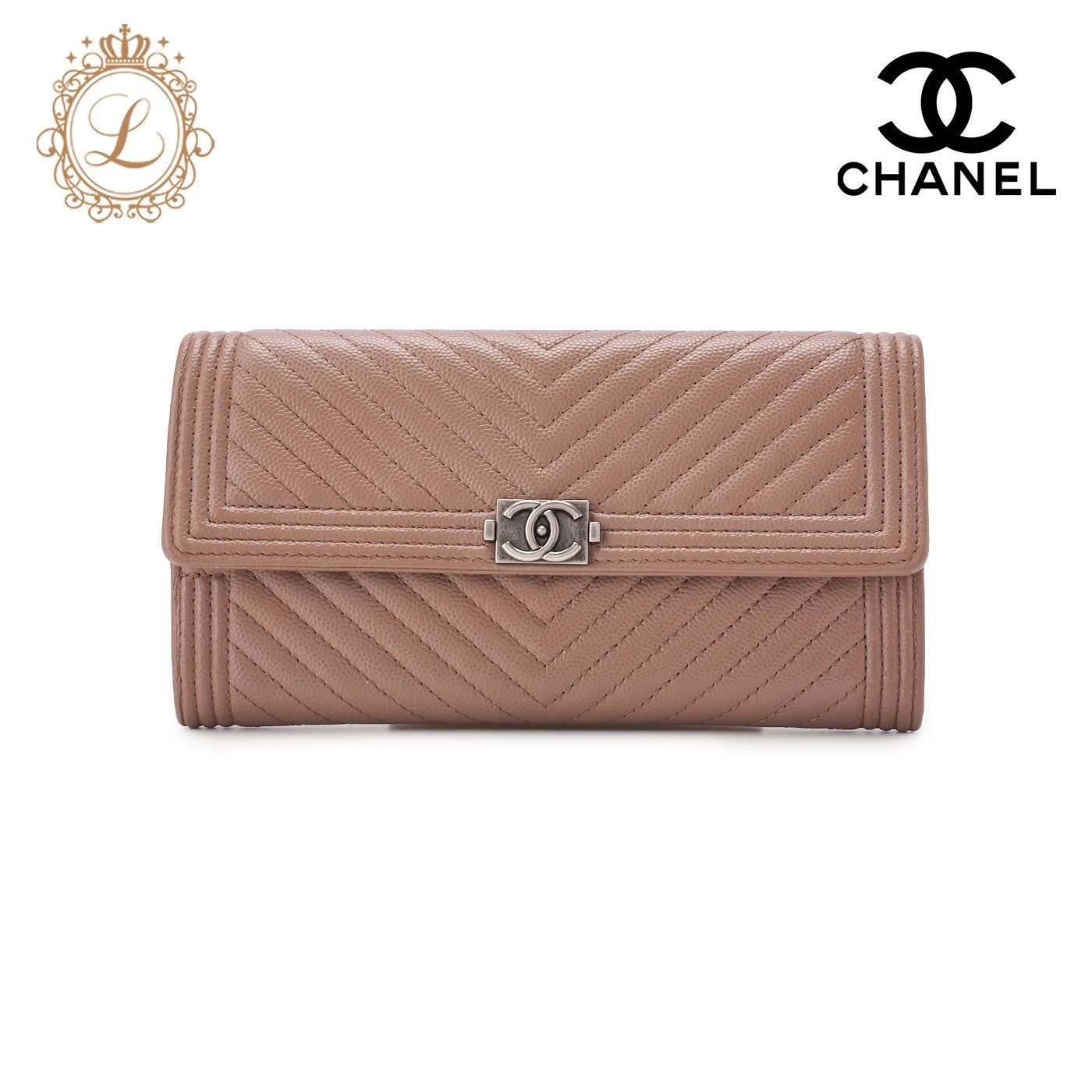 CHANEL シャネル ボーイシャネル Vステッチ 二つ折り長財布 キャビア