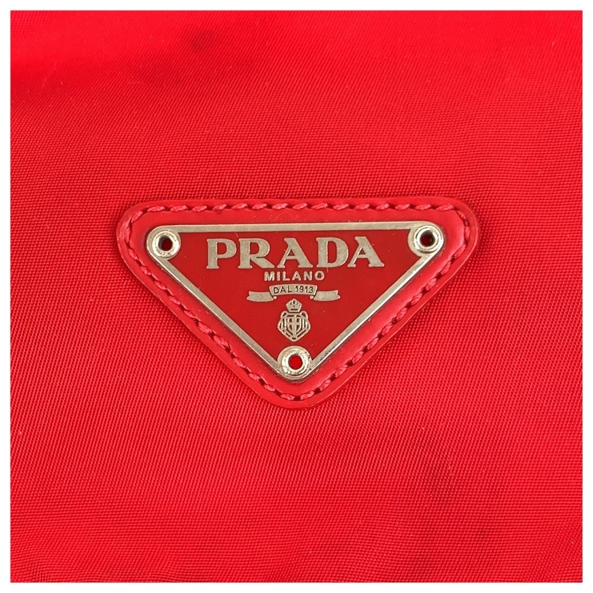 PRADA プラダ テスート 三角ロゴプレート レッド シルバー金具 ポーチ アクセサリーポーチ レディース 505576 MERCADOAVALIA_COM_BR