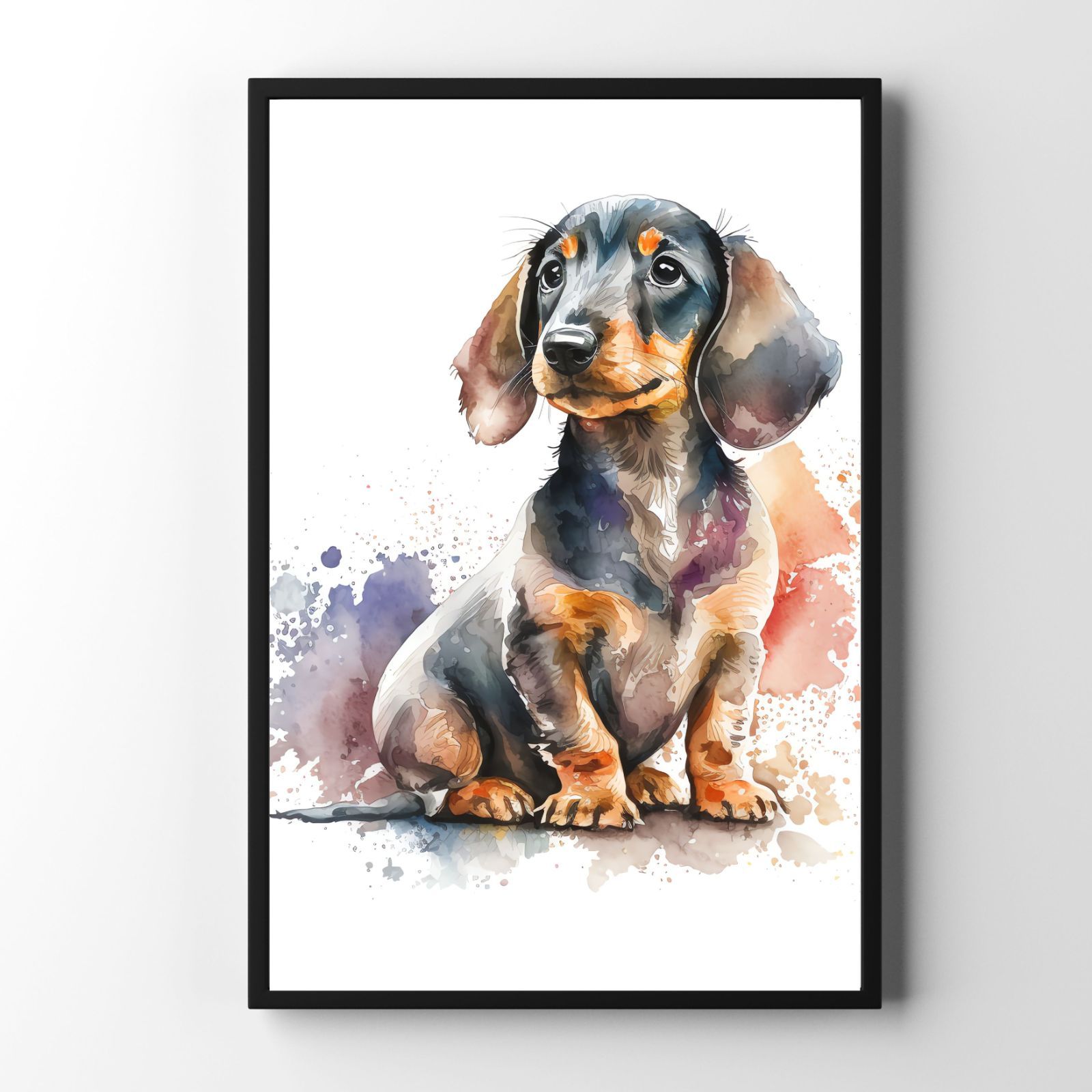 ダックスフンドの子犬 犬アート インテリアポスター 水彩画 いぬの絵 