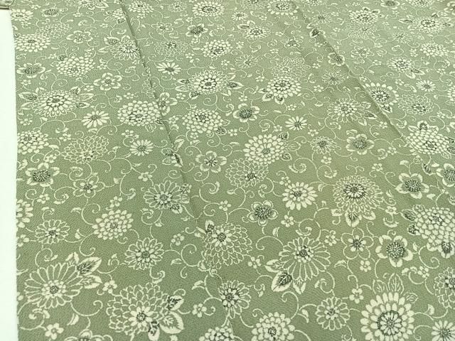 平和屋着物▽上質な小紋 単衣 型染め 更紗花文 鬼しぼ縮緬 正絹 逸品