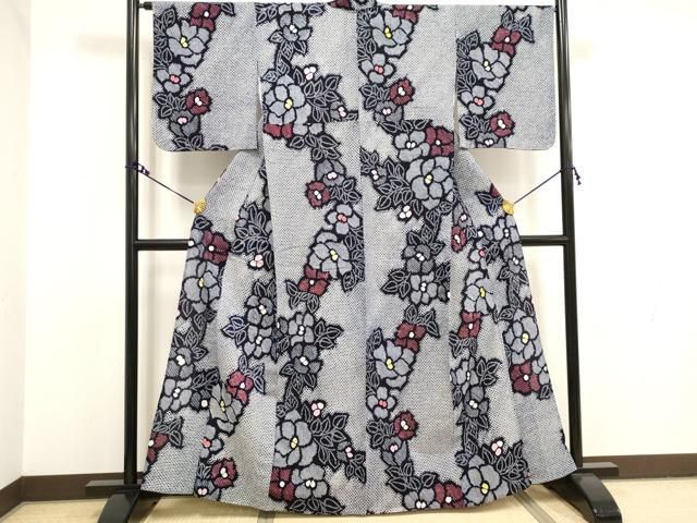 平和屋着物∴夏物 浴衣 有松鳴海絞り 草花文 綿 逸品