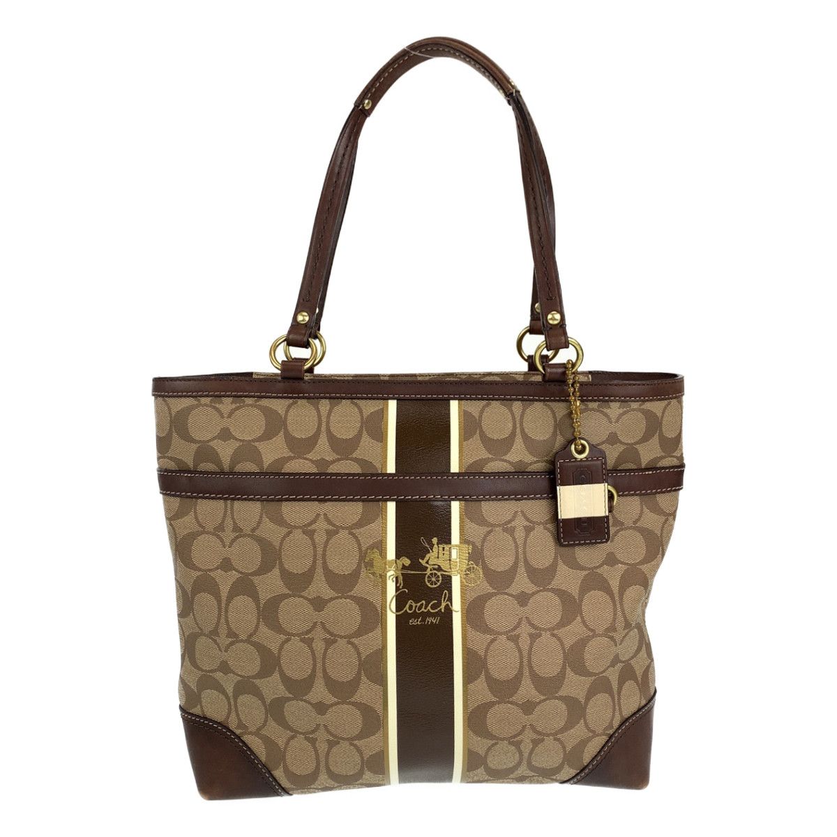 COACH コーチ シグネチャー ベージュ ブラウン 茶 ゴールド金具 