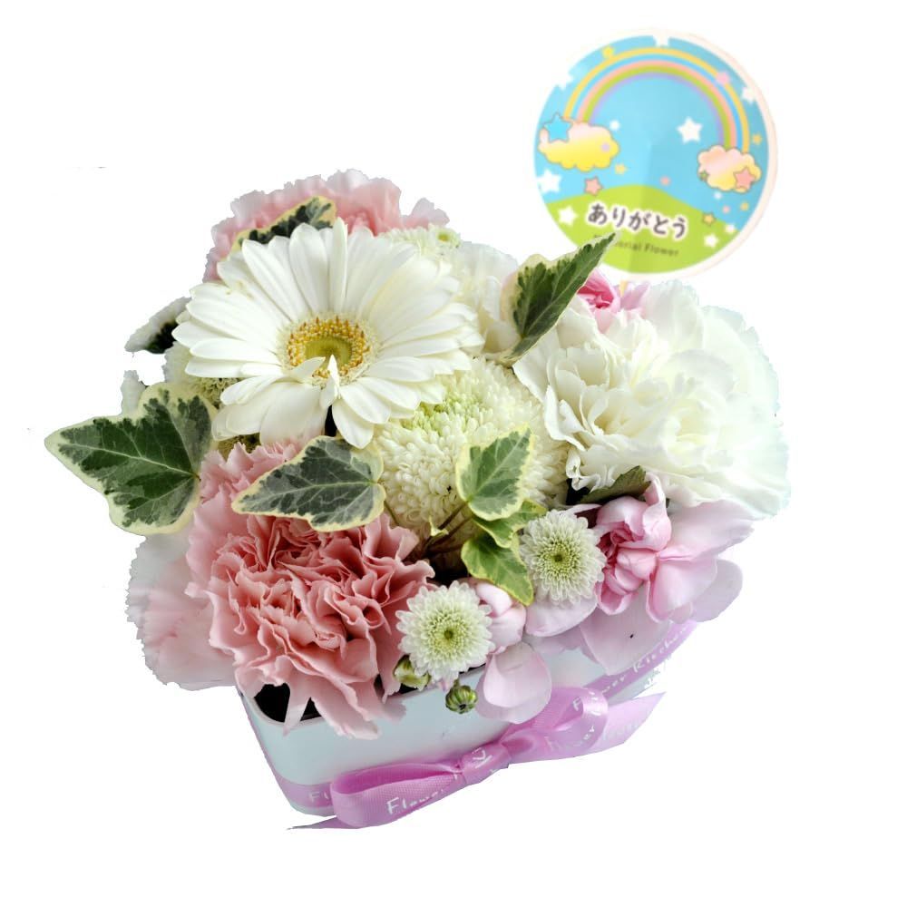 商品 FKAA 命日 仏花 お供え花 アレンジメント ペット お悔やみ 白ピンク系 ハートケーキペットお供え ピック付き 花 お供え ペット フラワーキッチン