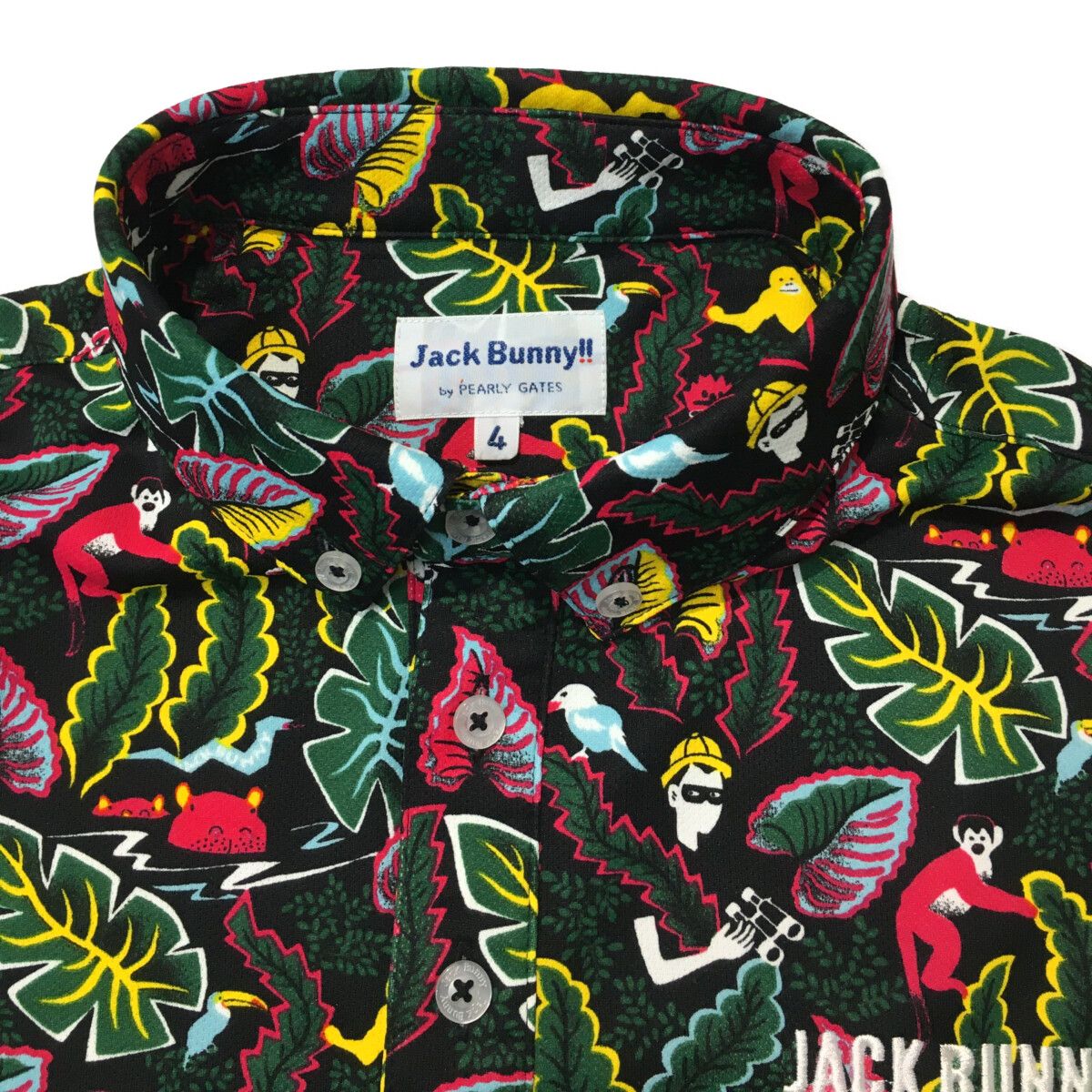 JACK BUNNY!! - coco 中古 ジャックバニー Jack Bunny!! メンズ 半袖ポロシャツ 4(M) 黒系 ブラック ボタンダウン 総柄 中古 メンズ ジャックバニー Jack Bunny!! 半袖ポロシャツ 4(M