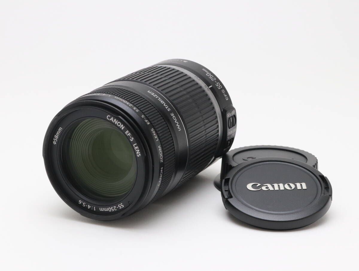 AA- 上品 Canon キヤノン EF-S 55-250mm F4-5.6 IS ブラック 初期不良返品対応 99-130
