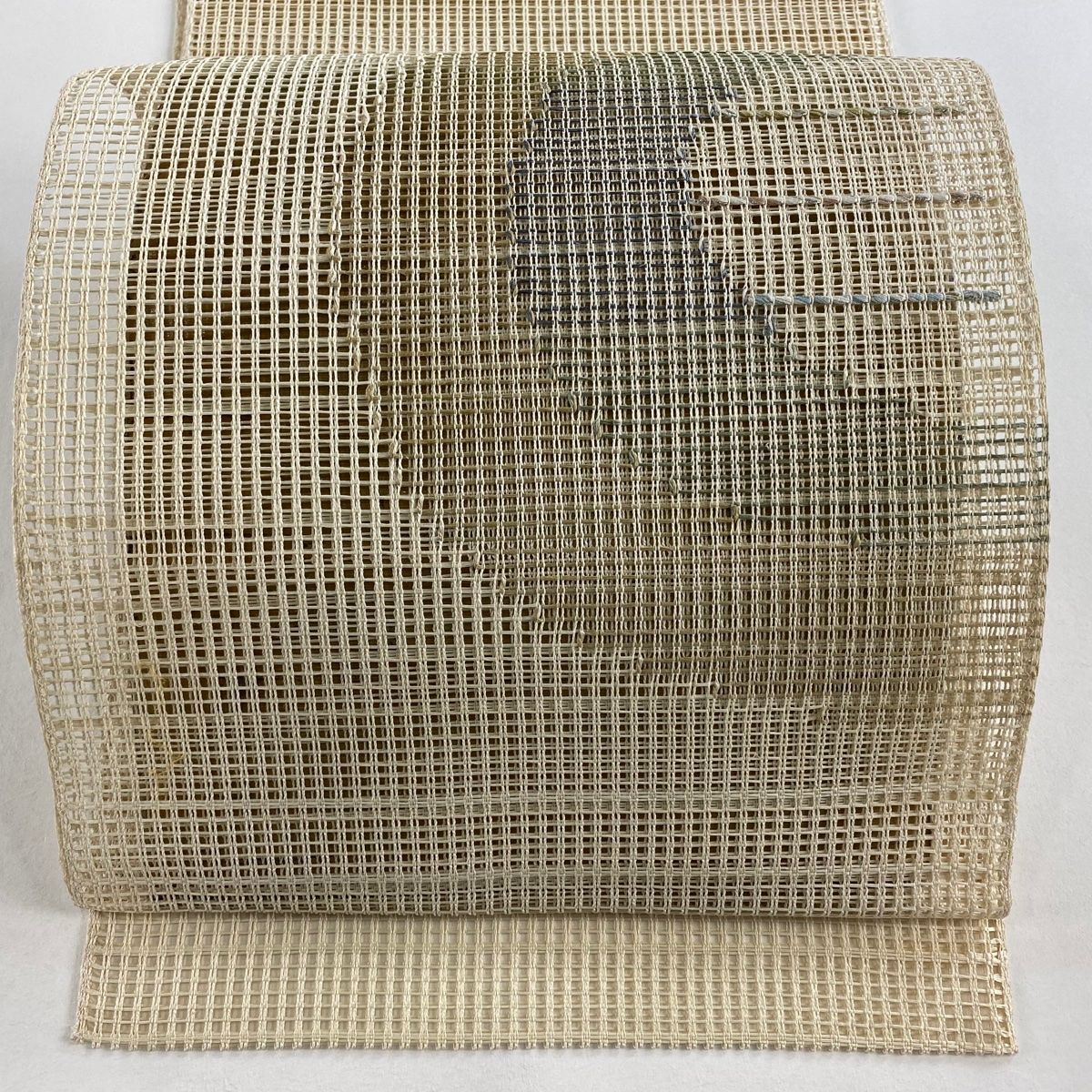 名古屋帯 秀品 夏帯 八寸名古屋帯 松葉仕立て 幾何学模様 銀糸 ベージュ 正絹