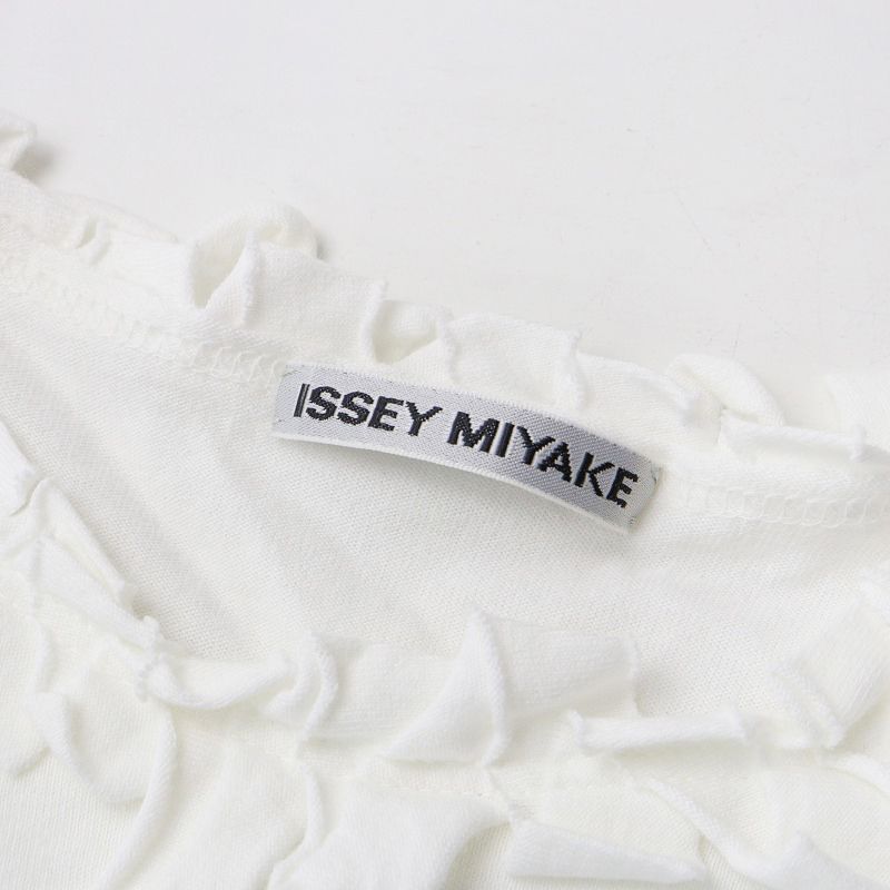 イッセイミヤケ ISSEY MIYAKE IM23JK080 コットン フリルネック 長袖カットソー 3◇ホワイト 白 トップス【2400030074220】