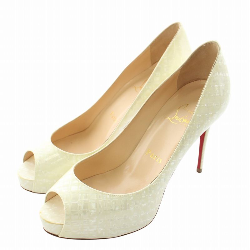 クリスチャンルブタン Christian louboutin パンプス エナメル オープントゥ ピンヒール 36 23cm アイボリー |XZ GY17