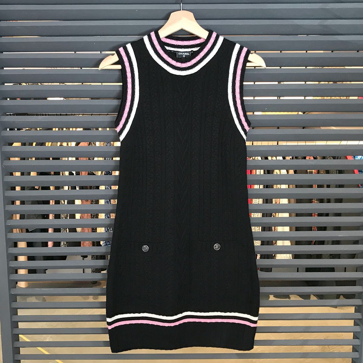 シャネル 23SS ノースリーブ チュニック ワンピース ココマーク ブラック 36 P74554K10682 黒 13771