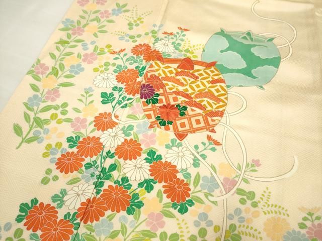 平和屋着物○お召 幾何学花間道 正絹 逸品 AAAZ7495zg