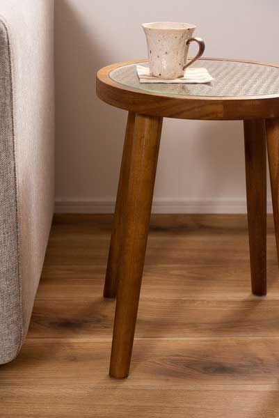 とラタンのラウンドガラステーブル Ｓ