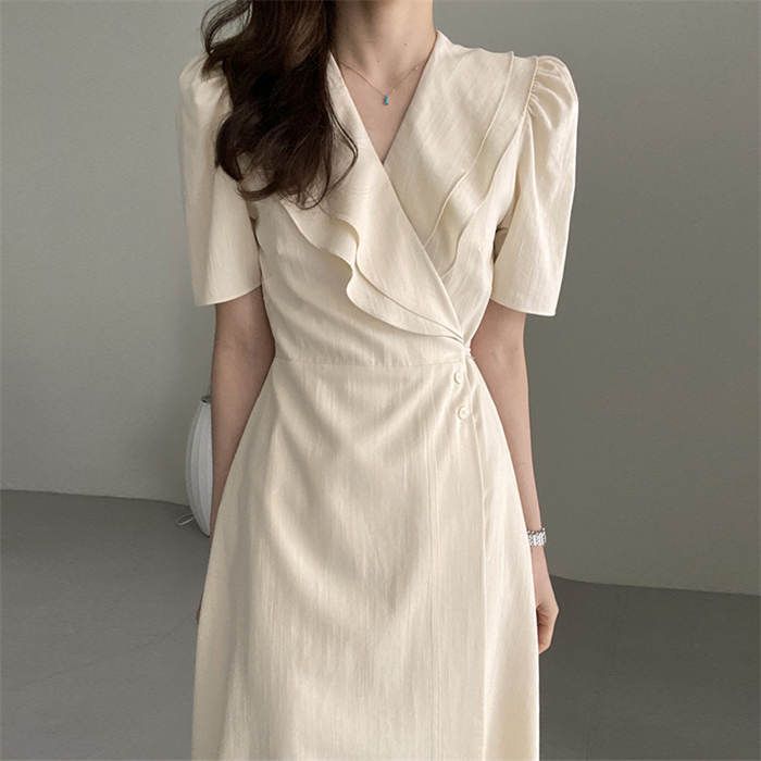 ワンピース Vネック 半袖 フリル Aライン ロング丈 大人可愛い 楽天市場】カシュクール風 Aライン ワンピース 全2色 Vネック
