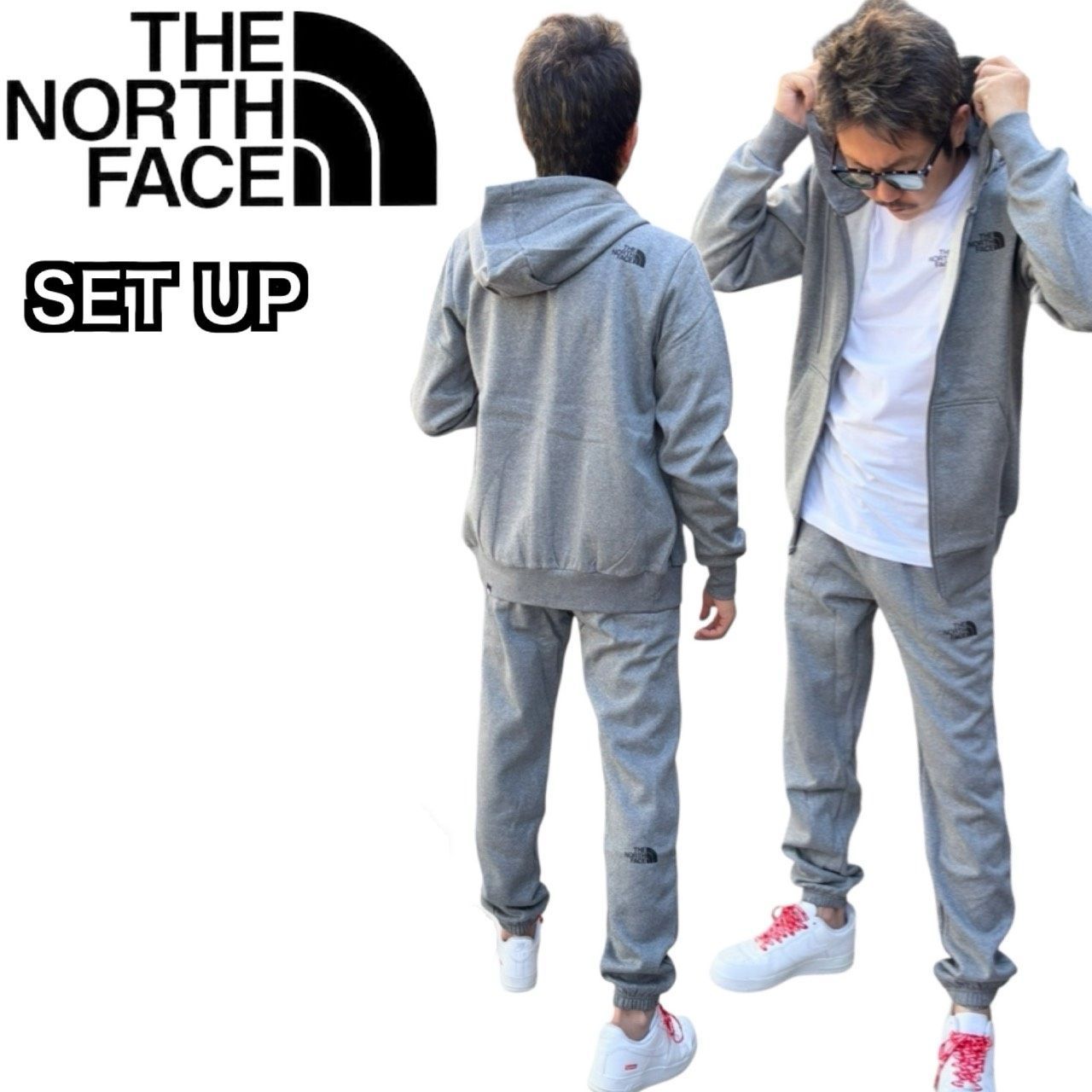 ザ ノースフェイス The North Face セットアップ NF0A89FD NF0A8C1W グレー ジップアップ ジップアップパーカー 上下 ボトムス ジョガーパンツ 2点セット 裏起毛 THE NORTH FACE 正規品 ♥品