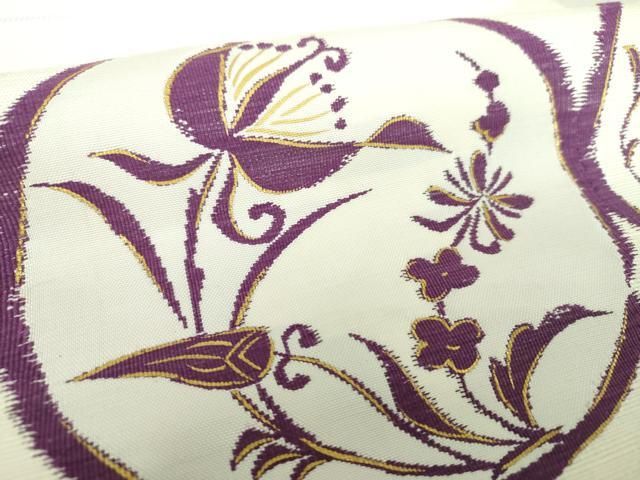 平和屋着物○京の名門 じゅらく謹製 帝王紫 八寸名古屋帯 紬地 更紗花