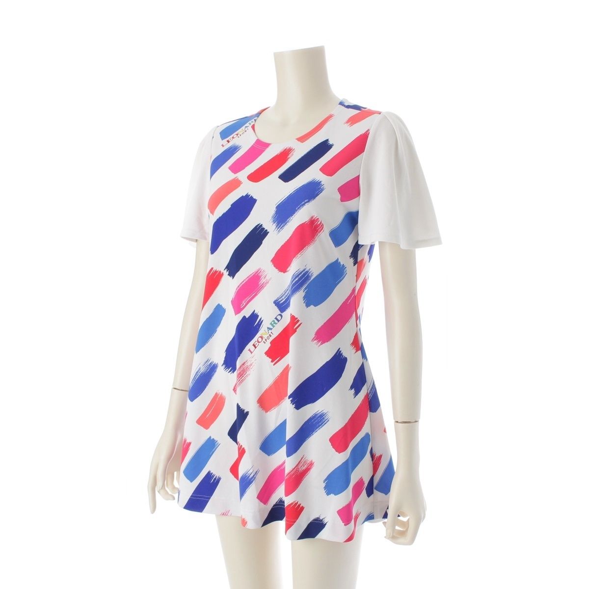 レオナール スポーツ ポリエステル ドレス フラワー ロゴ ワンピース 半袖 0559141 ホワイト レッド ブルー 38