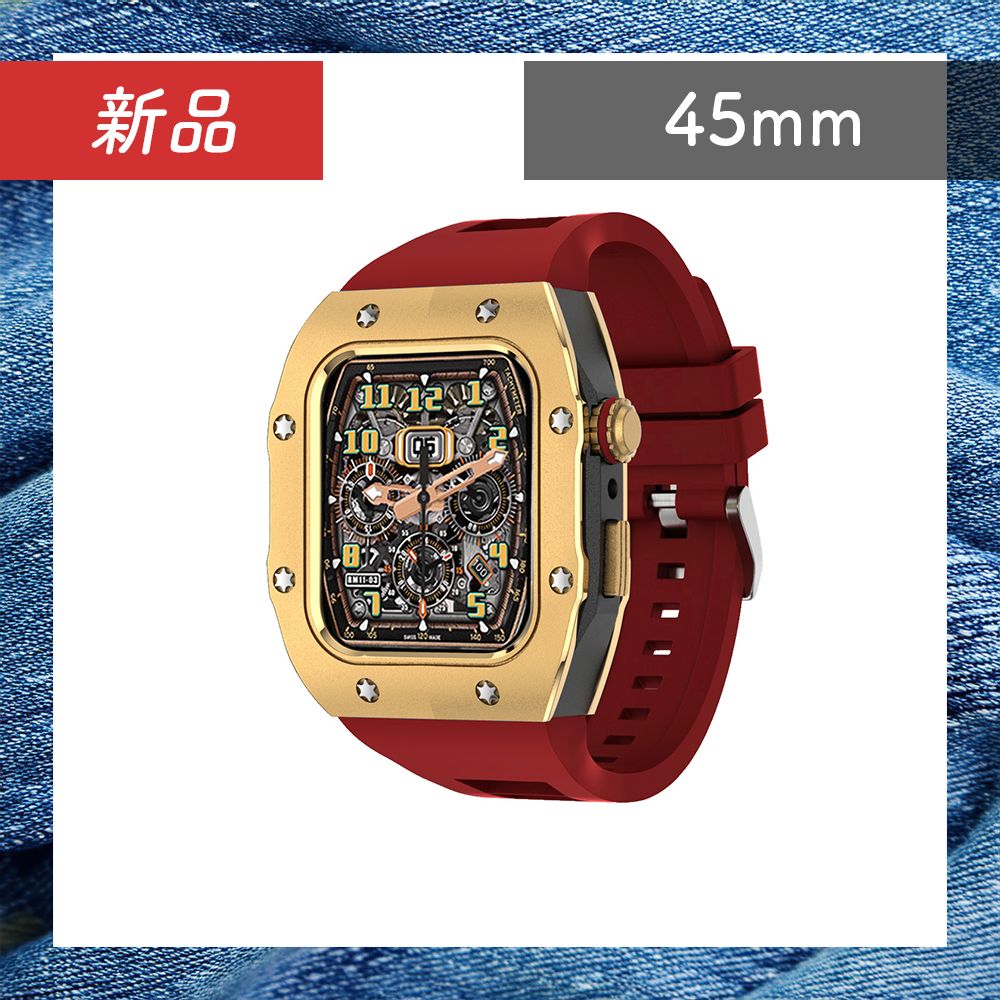【新品未使用】アップルウォッチ ケース 重厚感 apple watch 45mm スポーツ 頑丈 カバー 装着簡単 腕時計ベルト ゴールド レッド
