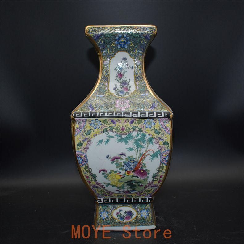 琺瑯彩四方花鳥尊瓶 景徳鎮 陶磁器 装飾品 現代工芸品 美術品 置物 琺瑯彩四方花鳥尊瓶 景徳鎮 陶磁器 装飾品 現代工芸品 美術品