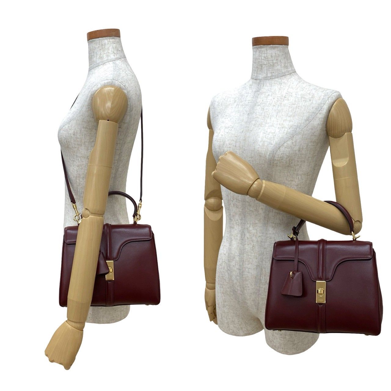 CELINE　ボルドーハンドバッグ　美品 極 美品 袋付 CELINE セリーヌ 16セーズ スモール ロゴ ターン